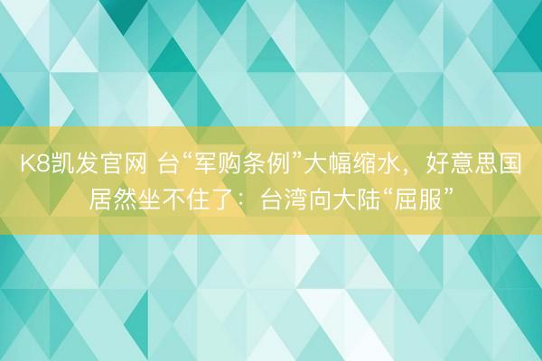 K8凯发官网 台“军购条例”大幅缩水，好意思国居然坐不住了：台湾向大陆“屈服”